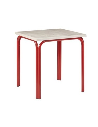Mesa terraza color rojo con tablero sevelit roble nautico