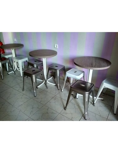 Mesa pie central acero blanco economico con tablero melamina