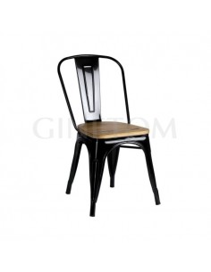 Silla Tólix acero negro con asiento de madera color roble