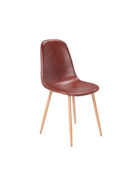 Silla cuero Treviso para hostelería y hogar pata acero imitación madera