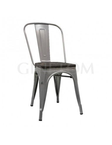 Silla Tólix acero gris con asiento de madera oscura