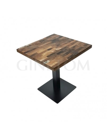 Mesa pie central hierro con tablero madera sheesham 2 reciclado