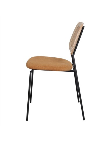 Silla tapizada Bayton metal madera rejilla y tapizado curry