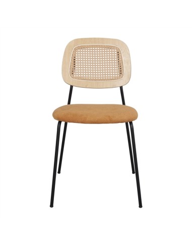 Silla tapizada Bayton metal madera rejilla y tapizado curry