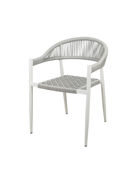 Silla para terraza aluminio blanco con cuerda trenzada gris  Zauri al mejor precio