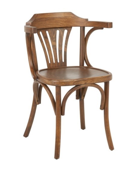 Silla de madera Casino con brazos color nogal