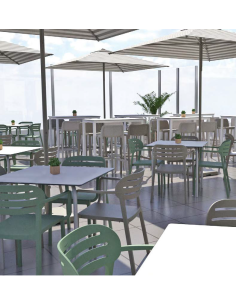 Conjunto terraza Tomelloso, 1 mesa apilable + 4 sillas de plástico