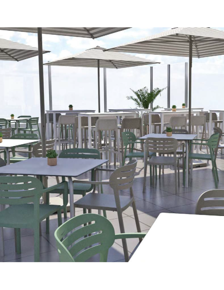 Conjunto terraza Tomelloso, 1 mesa apilable + 4 sillas de plástico